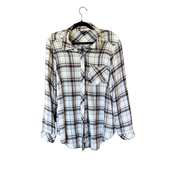 Torrid Curve Tops - Torrid Plaid Button‎ Down Flannel Shirt Size 2 (2X) Gray Pink Black